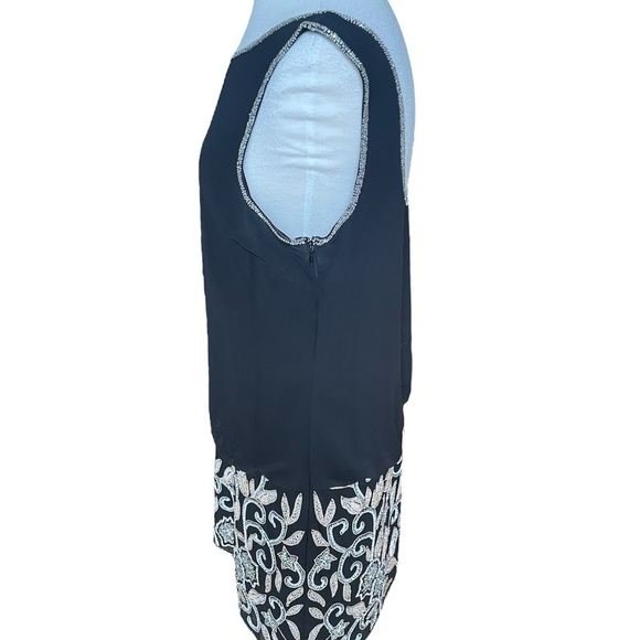 Adrianna Papell Black Blouson Dress Beaded Skirt Sleeveless Size 14 Cocktail - Picture 4 of 10